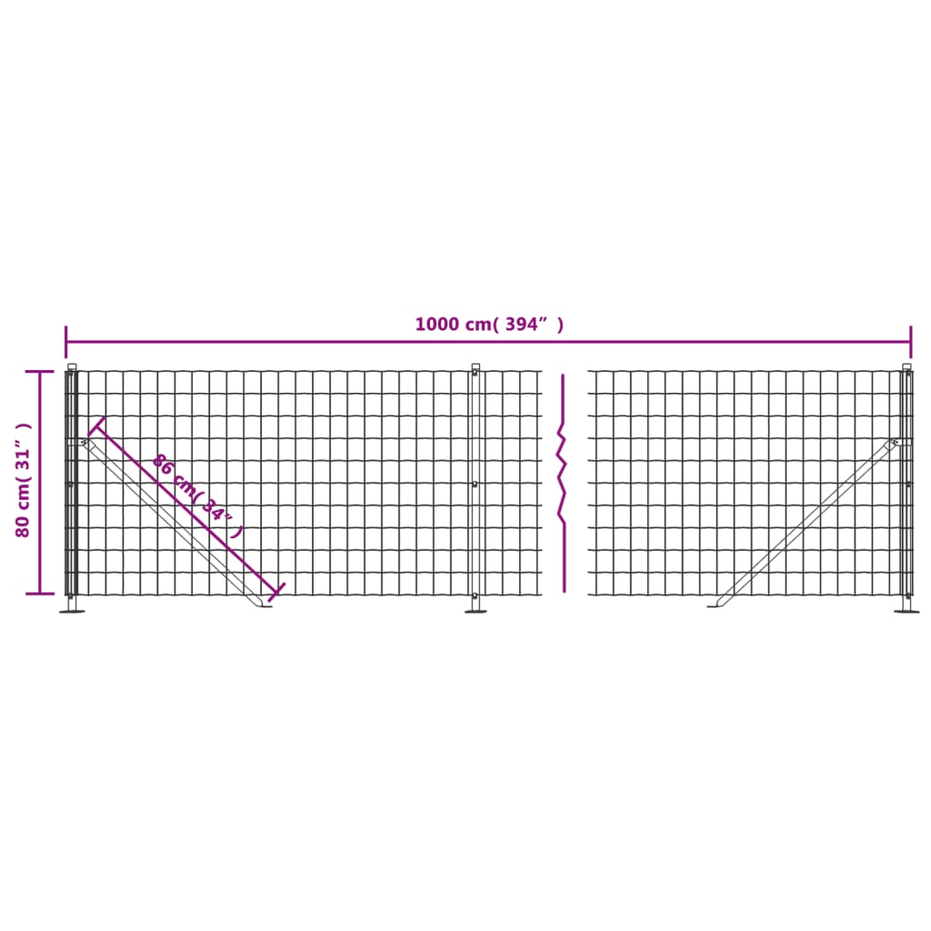 vidaXL Draadgaashek met flens 0,8x10 m antracietkleurig