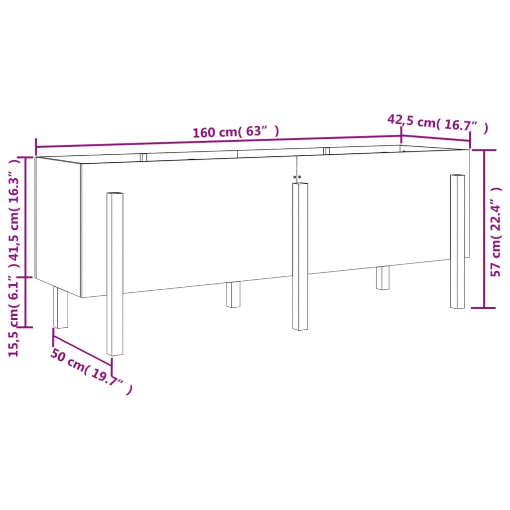 vidaXL Plantenbak verhoogd 160x50x57 cm massief grenenhout zwart