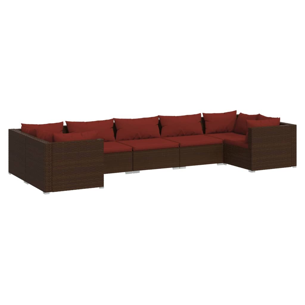 vidaXL 7-delige Loungeset met kussens poly rattan bruin