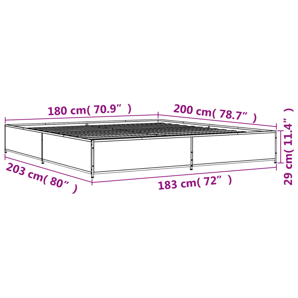 vidaXL Bedframe bewerkt hout metaal bruin eikenkleur 180x200 cm