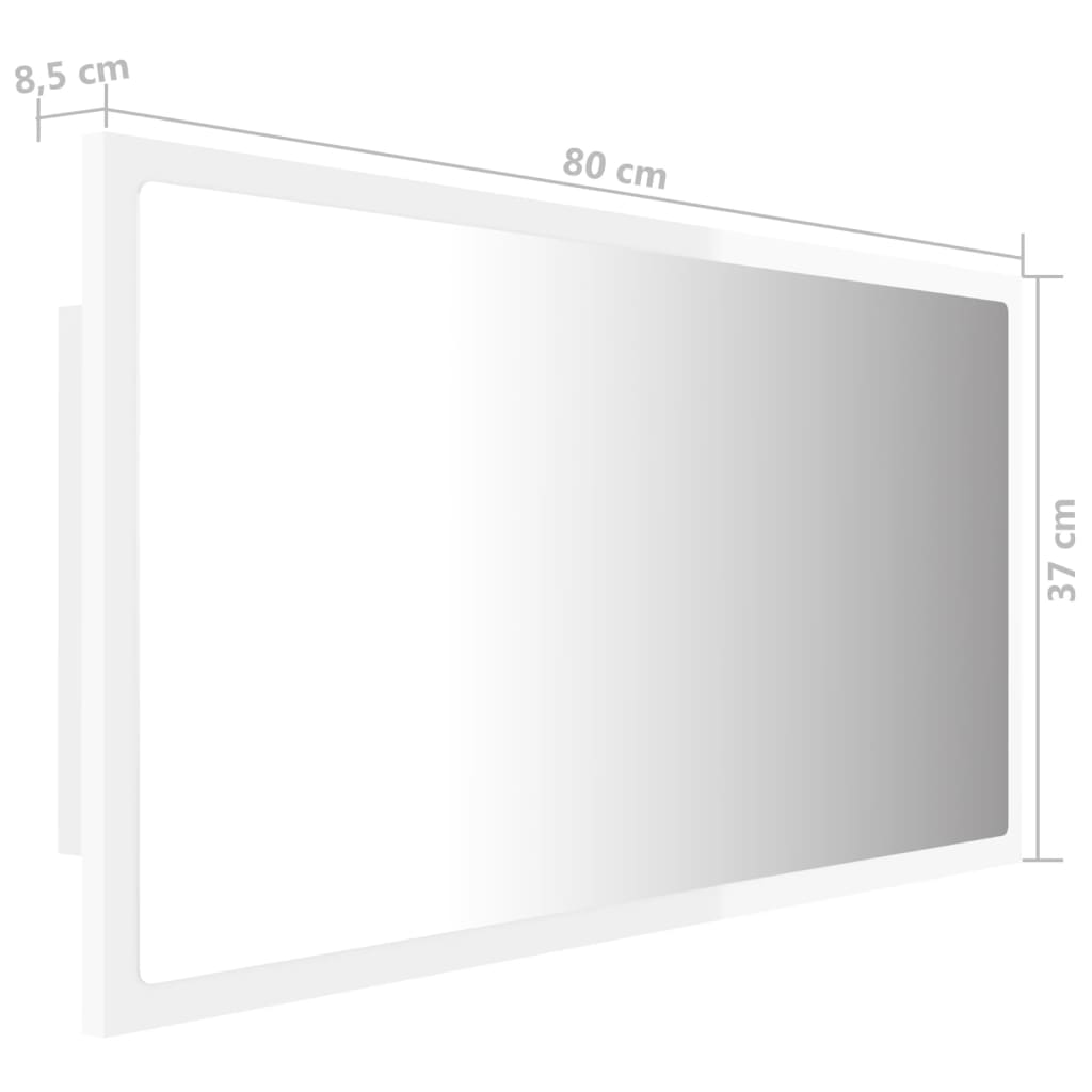 vidaXL Badkamerspiegel LED 80x8,5x37 cm acryl hoogglans wit