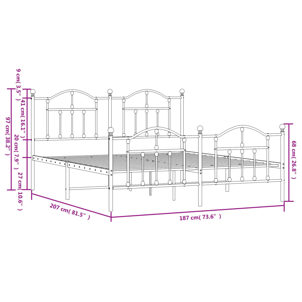 vidaXL Bedframe met hoofd- en voeteneinde metaal wit 180x200 cm