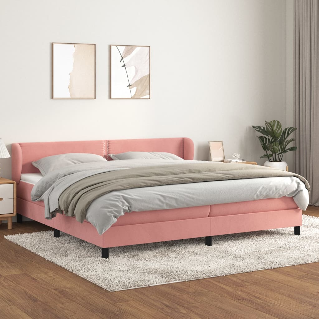 vidaXL Boxspring met matras fluweel roze 200x200 cm