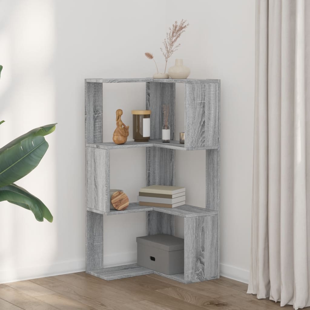 vidaXL Boekenkast 3-laags hoek 50x50x102 cm bewerkt hout grijs sonoma