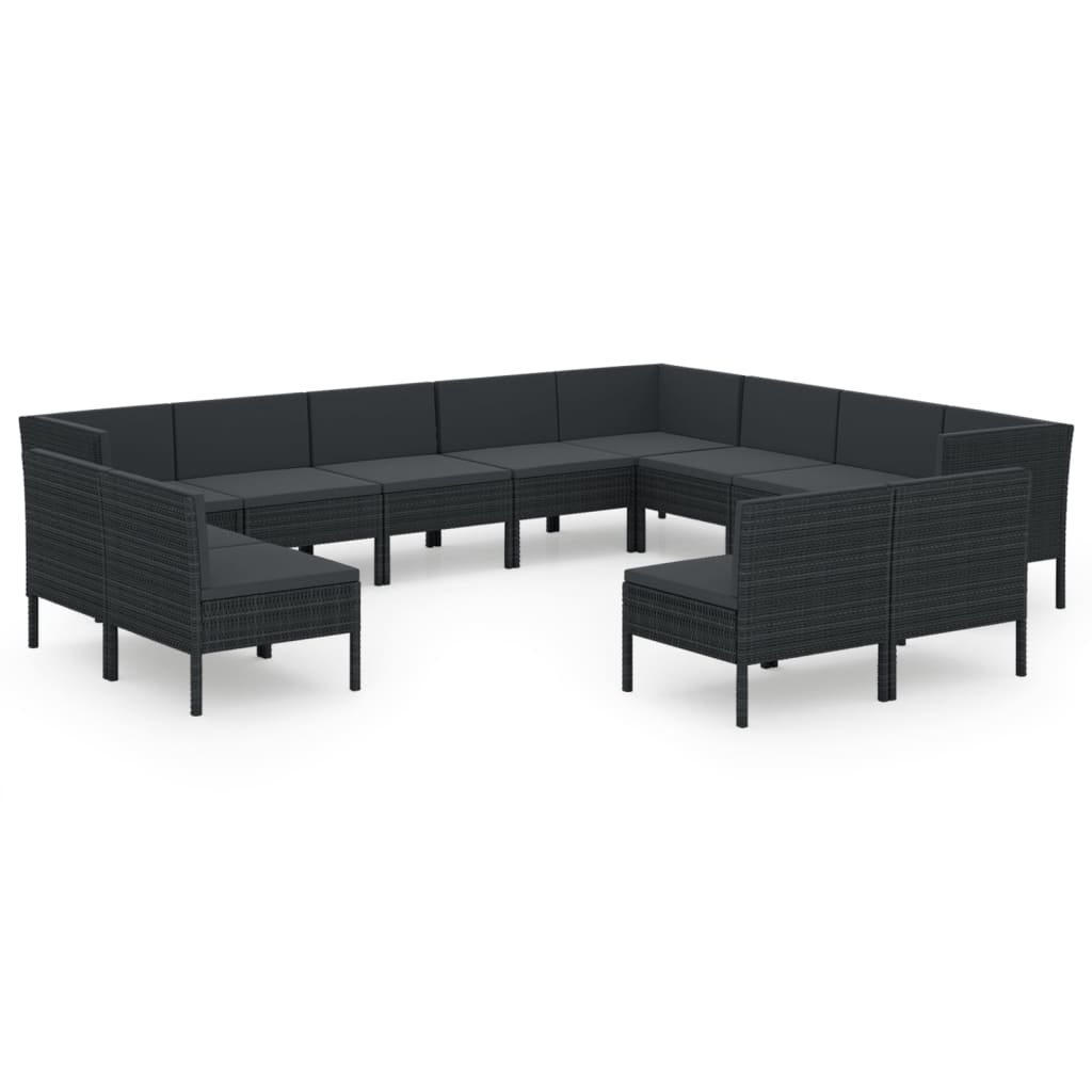 vidaXL 12-delige Loungeset met kussens poly rattan zwart