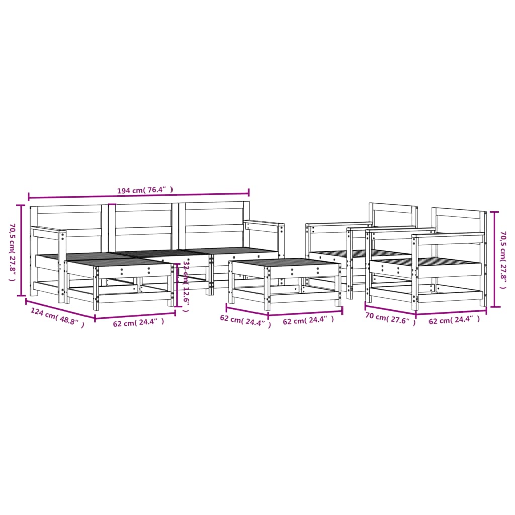 vidaXL 7-delige Loungeset massief douglashout