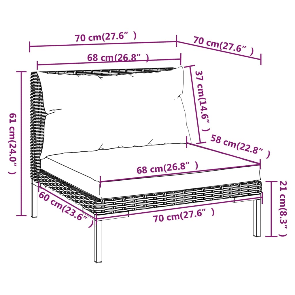 vidaXL 12-delige Loungeset met kussens poly rattan donkergrijs