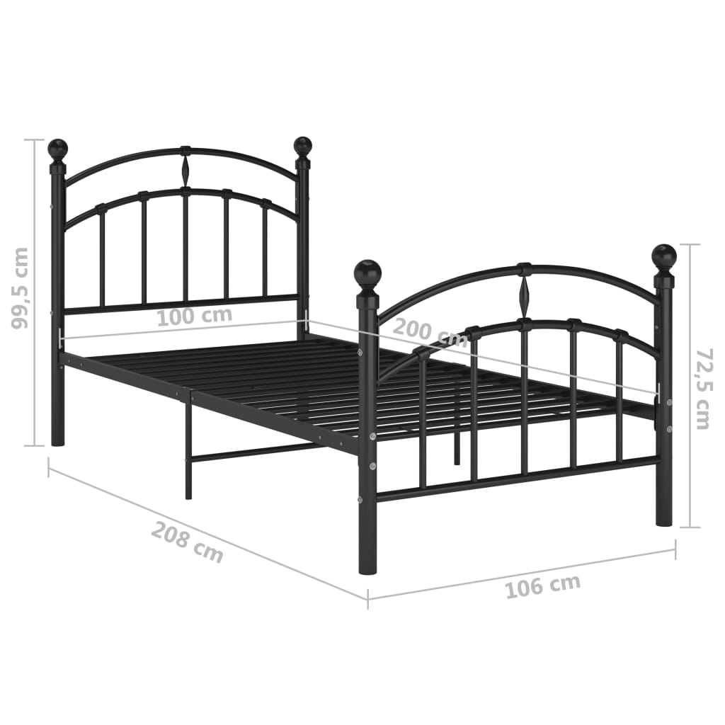 vidaXL Bedframe metaal zwart 100x200 cm