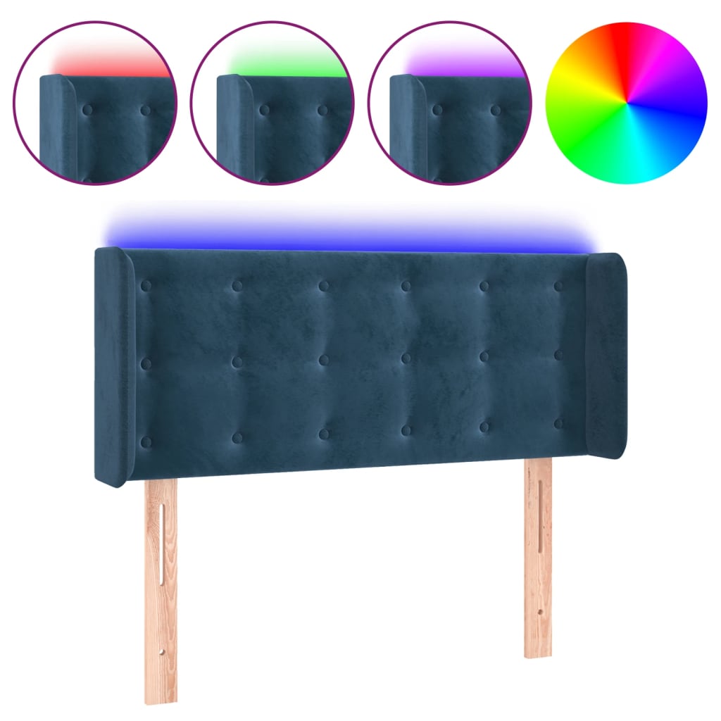 vidaXL Hoofdbord LED 103x16x78/88 cm fluweel donkerblauw