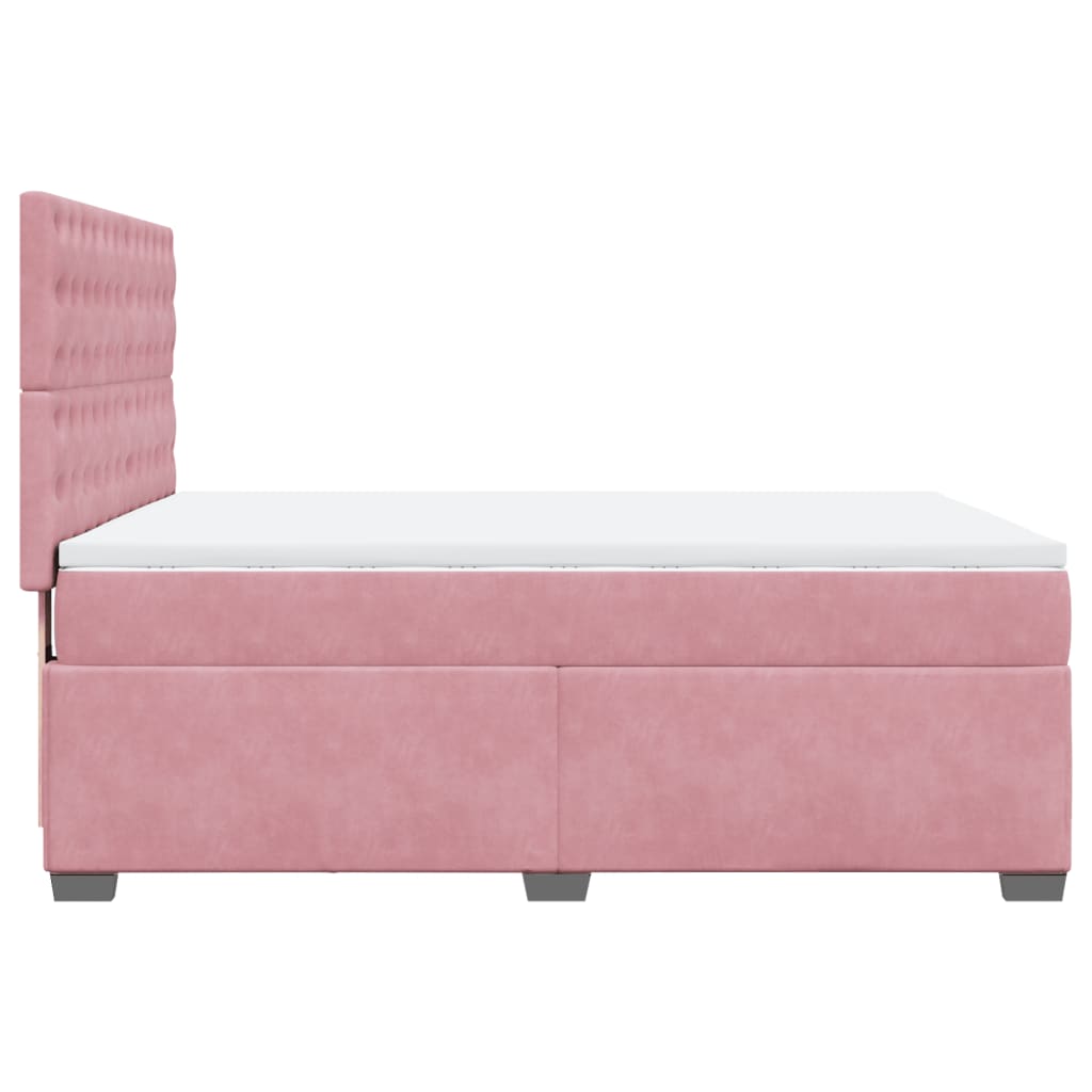 vidaXL Boxspring met matras fluweel roze 140x200 cm