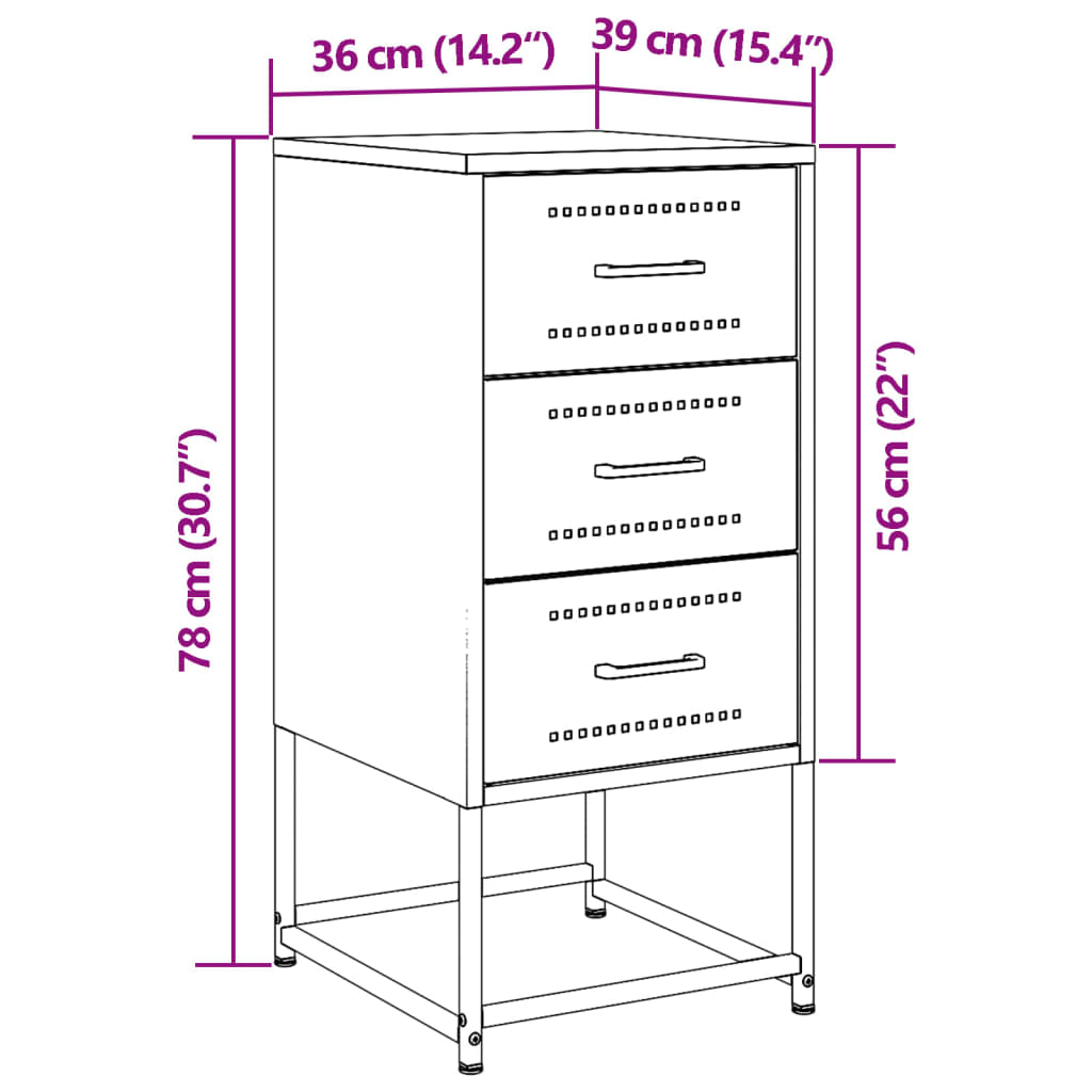 vidaXL Nachtkastjes 2 st 36x39x78 cm staal zwart