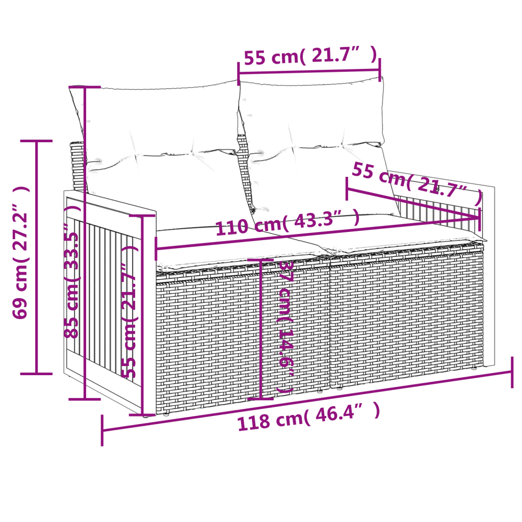 vidaXL 9-delige Loungeset met kussens poly rattan grijs