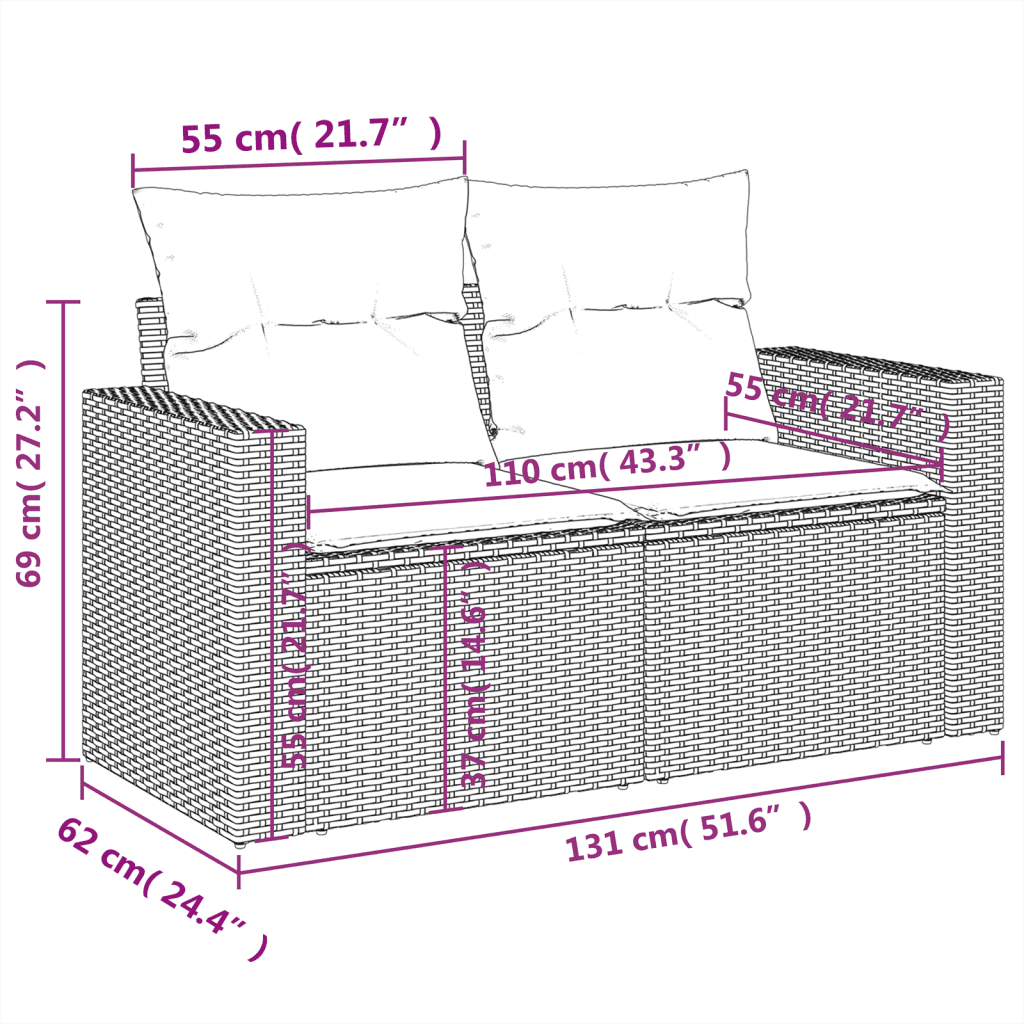 vidaXL 7-delige Loungeset met kussens poly rattan zwart