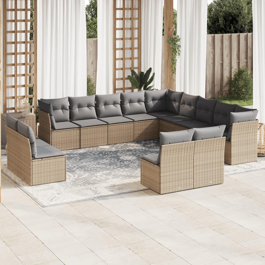 vidaXL 12-delige Loungeset met kussens poly rattan beige