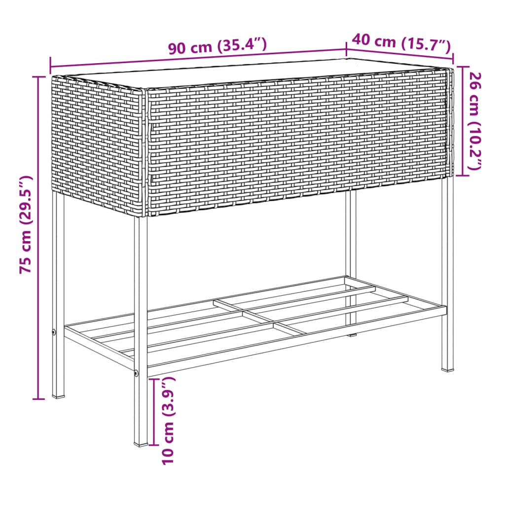 vidaXL Plantenbakken met schap 2 st 90x40x75 poly rattan zwart