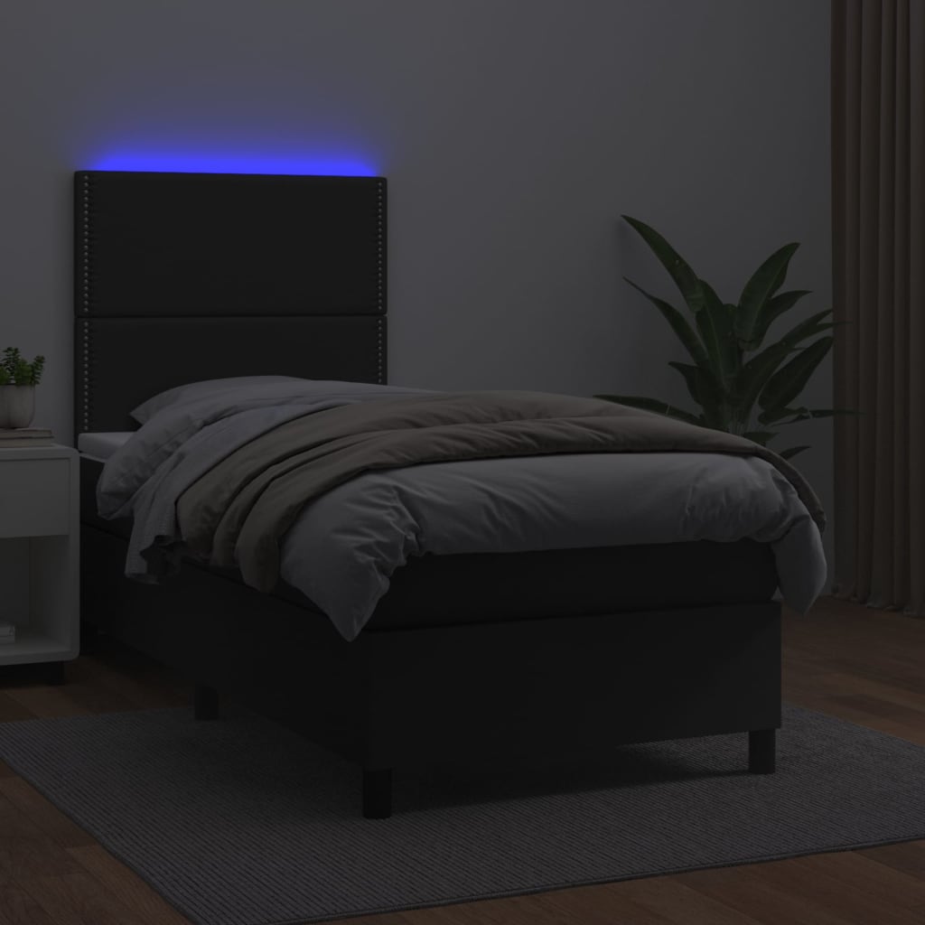 vidaXL Boxspring met matras en LED kunstleer zwart 100x200 cm