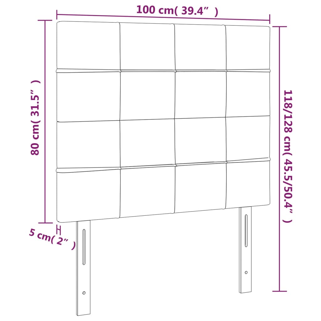 vidaXL Hoofdbord LED 100x5x118/128 cm fluweel lichtgrijs