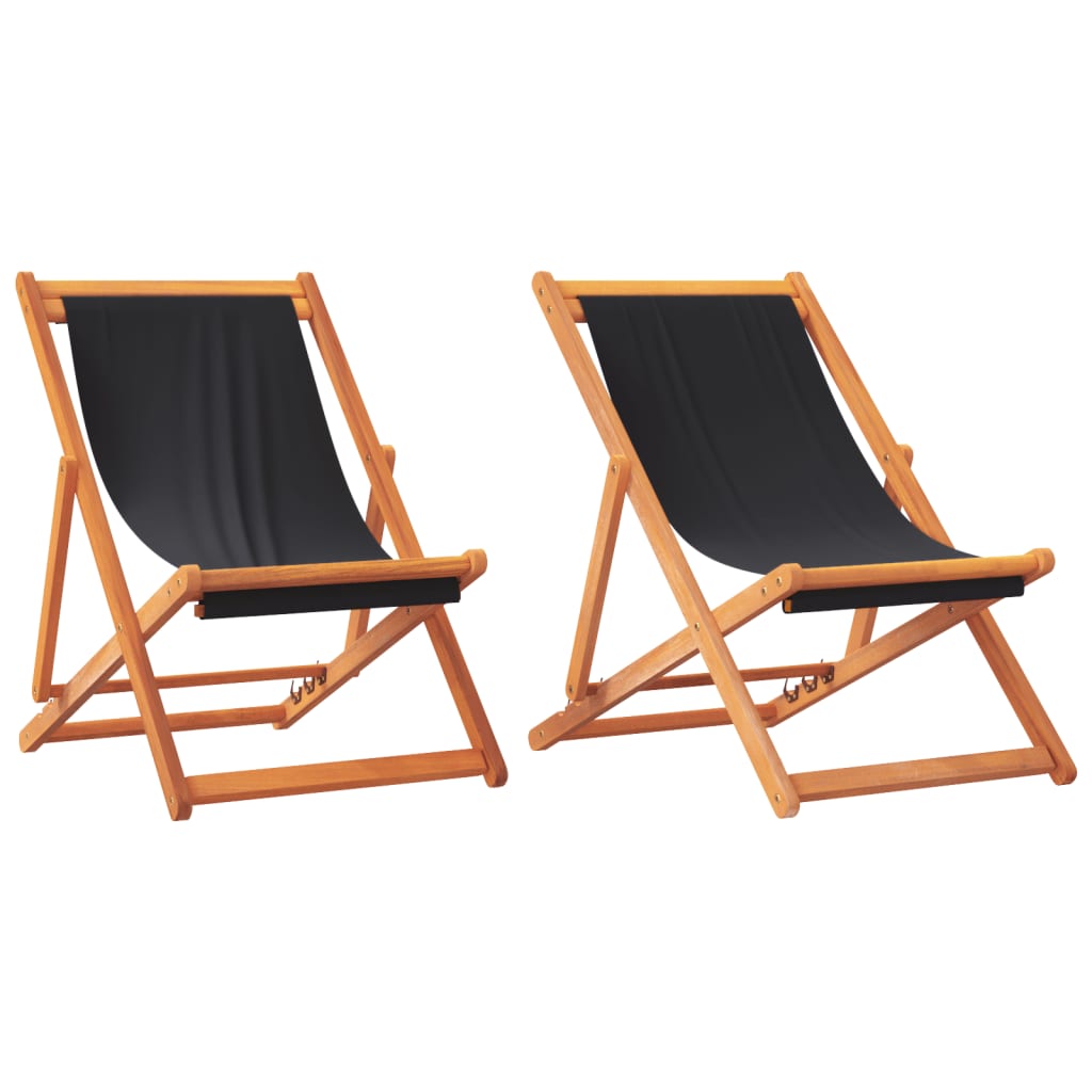 vidaXL Strandstoelen 2 st inklapbaar stof zwart