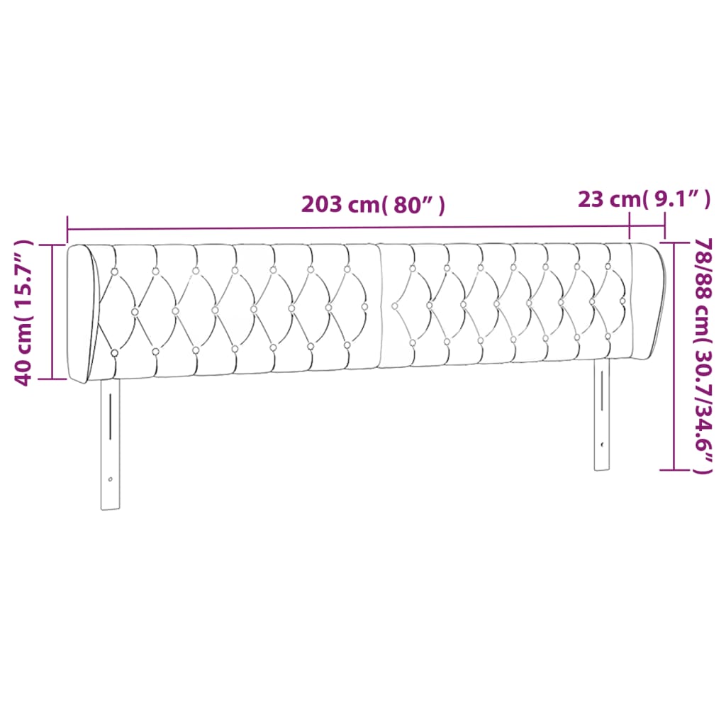 vidaXL Hoofdbord met randen 203x23x78/88 cm stof blauw