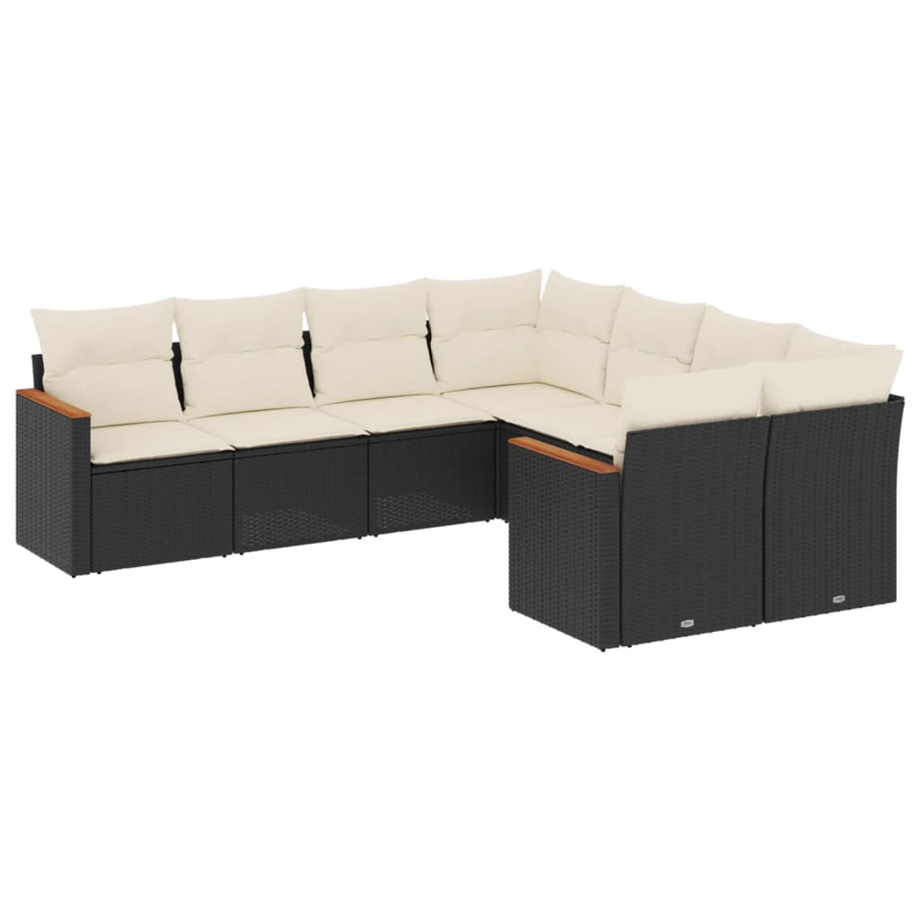 vidaXL 8-delige Loungeset met kussens poly rattan zwart