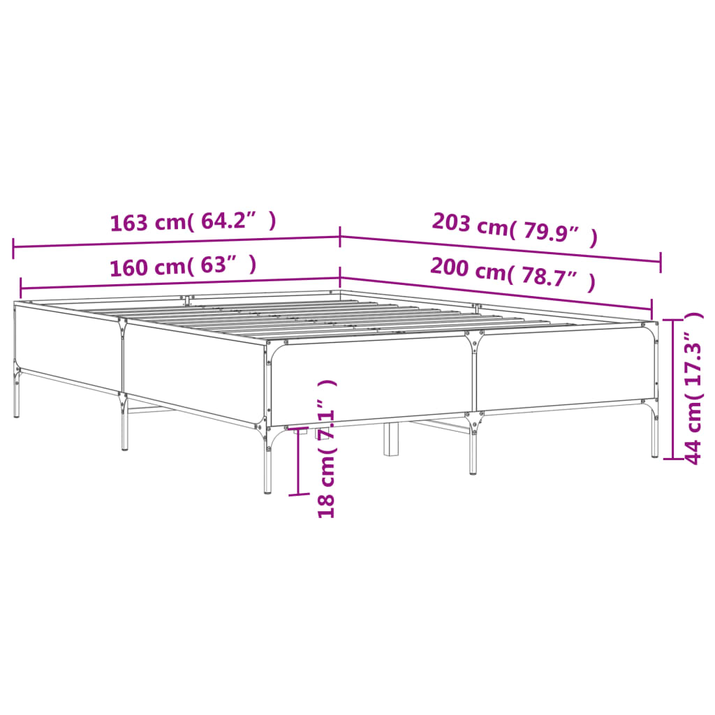 vidaXL Bedframe bewerkt hout metaal grijs sonoma eiken 160x200 cm