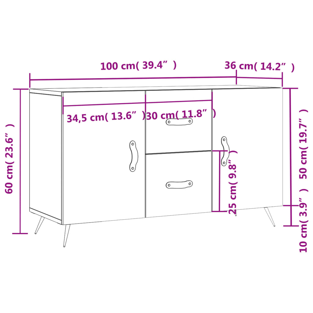 vidaXL Dressoir 100x36x60 cm bewerkt hout bruin eikenkleur