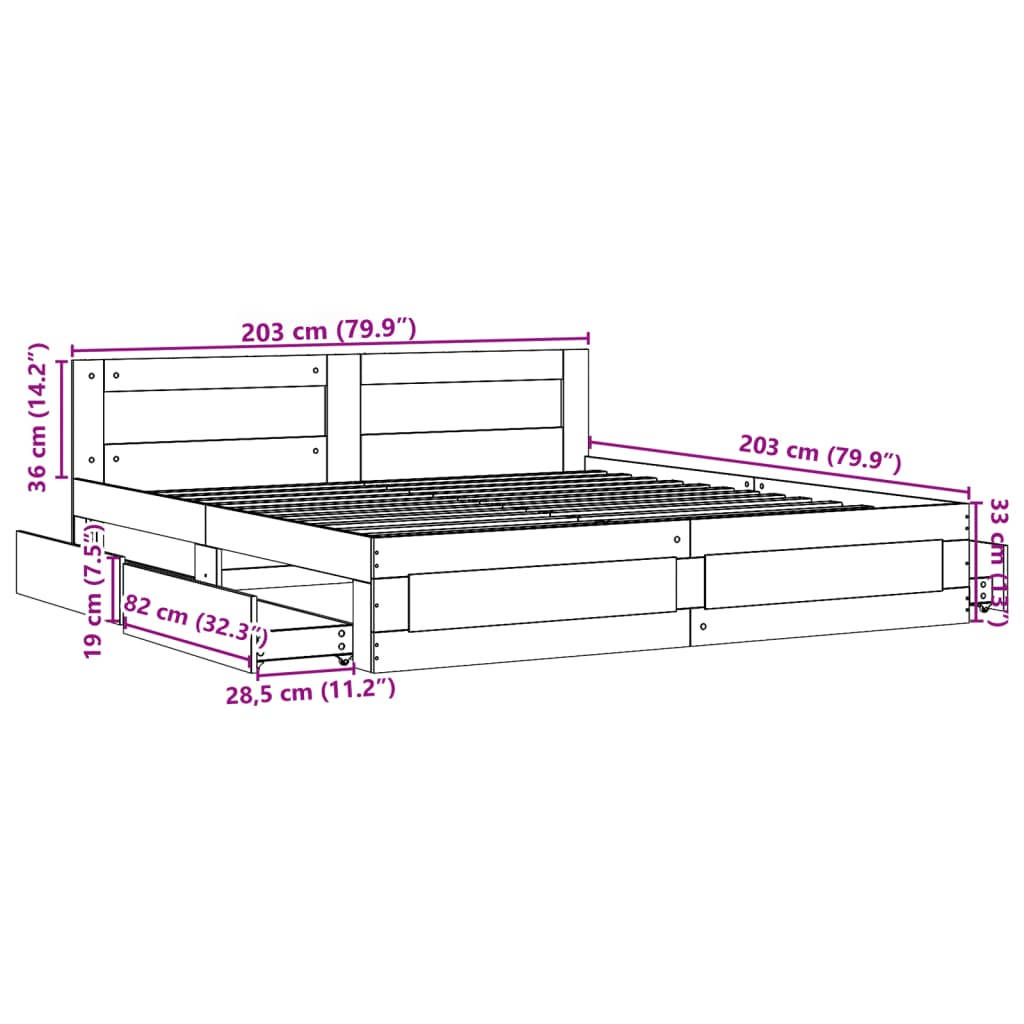 vidaXL Bedframe met hoofdeinde bewerkt hout sonoma eiken 200x200 cm