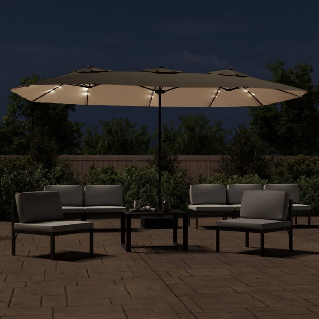 vidaXL Parasol dubbel dak met LED 449x245 cm taupe