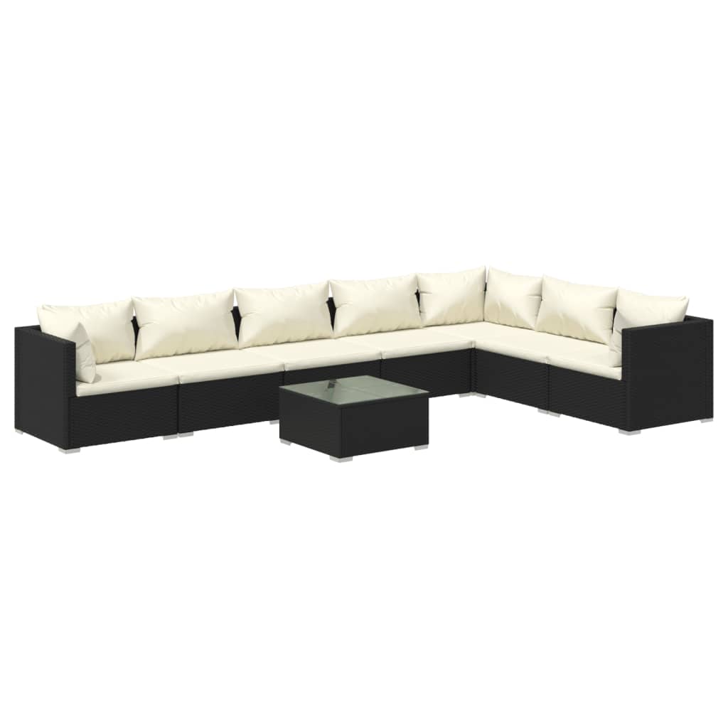 vidaXL 8-delige Loungeset met kussens poly rattan zwart