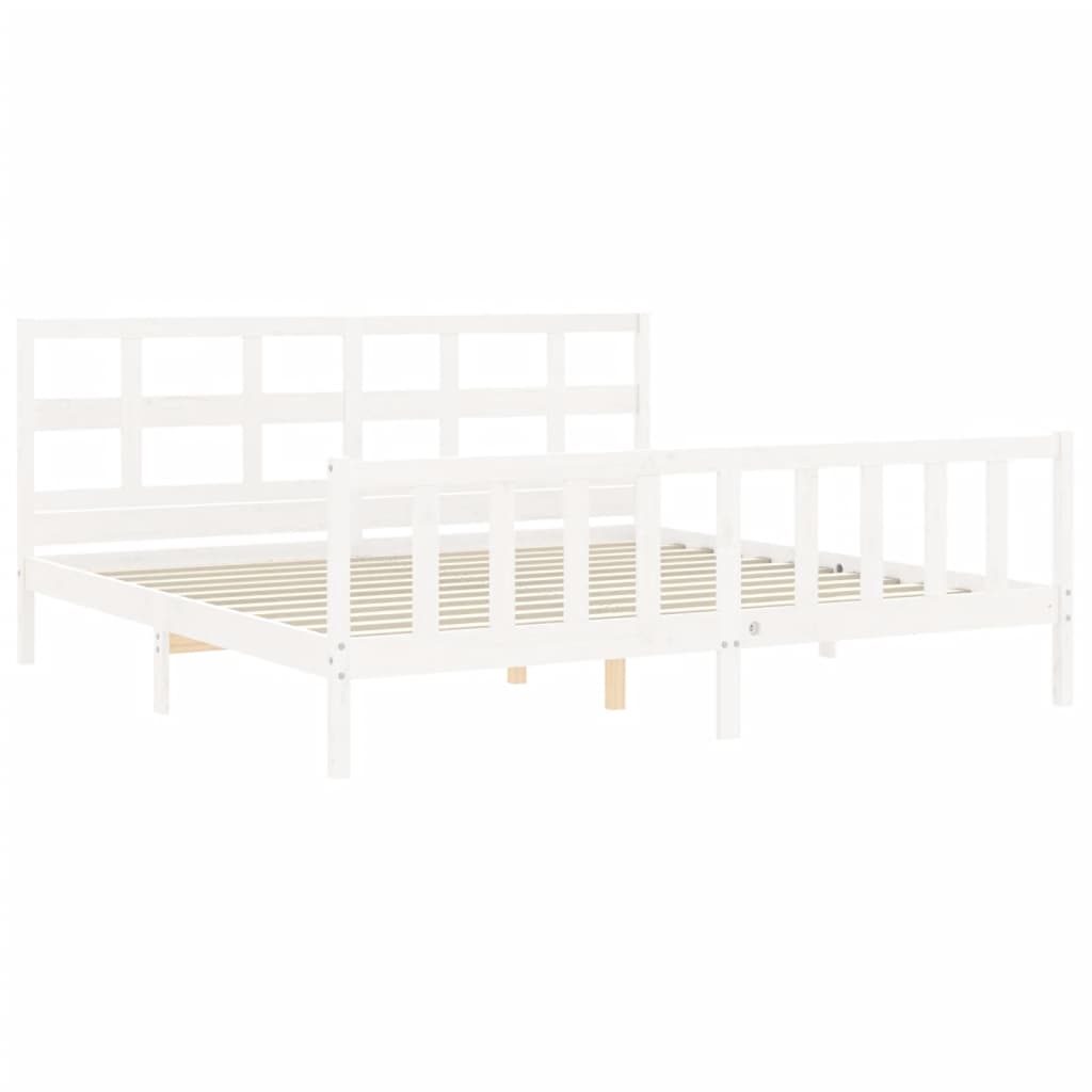 vidaXL Bedframe met hoofdbord massief hout wit 200x200 cm