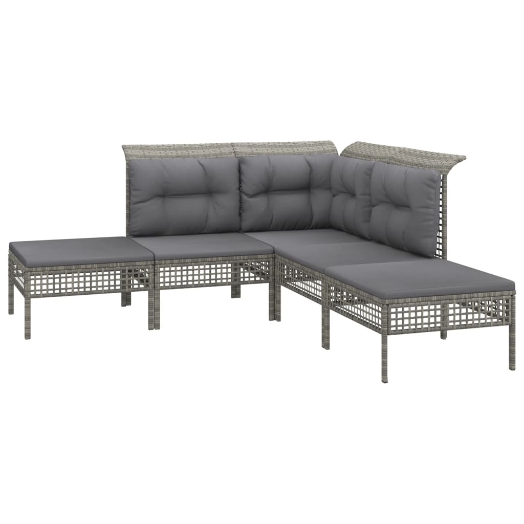 vidaXL 5-delige Loungeset met kussens poly rattan grijs