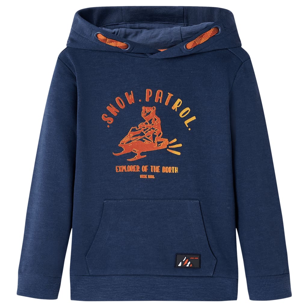 Kindertrui met capuchon 128 gemêleerd marineblauw en oranje