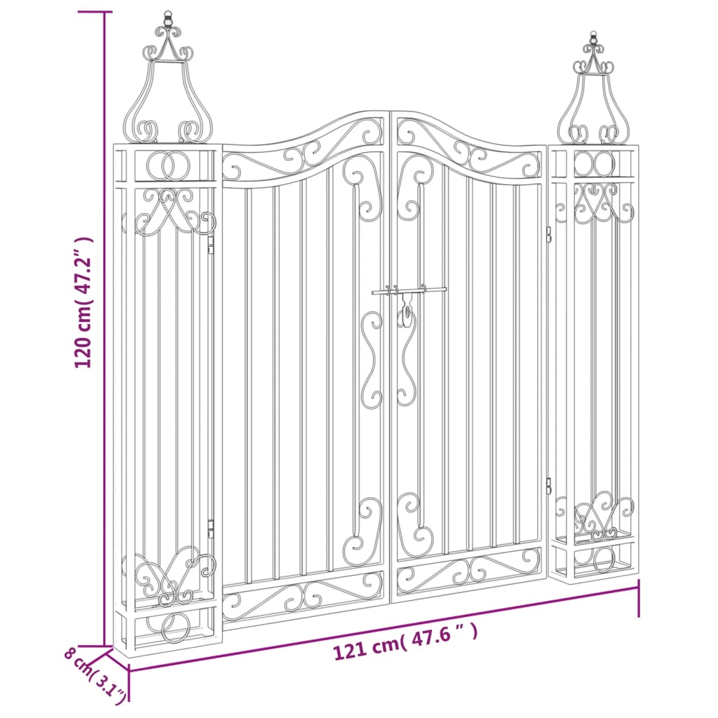 vidaXL Poort 121x8x120 cm smeedijzer zwart