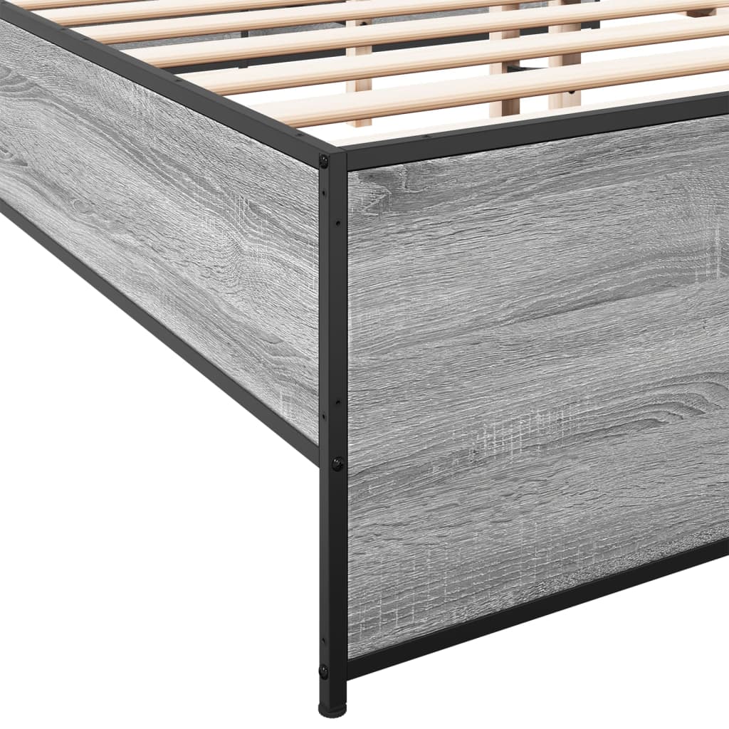 vidaXL Bedframe bewerkt hout metaal grijs sonoma eiken 120x200 cm