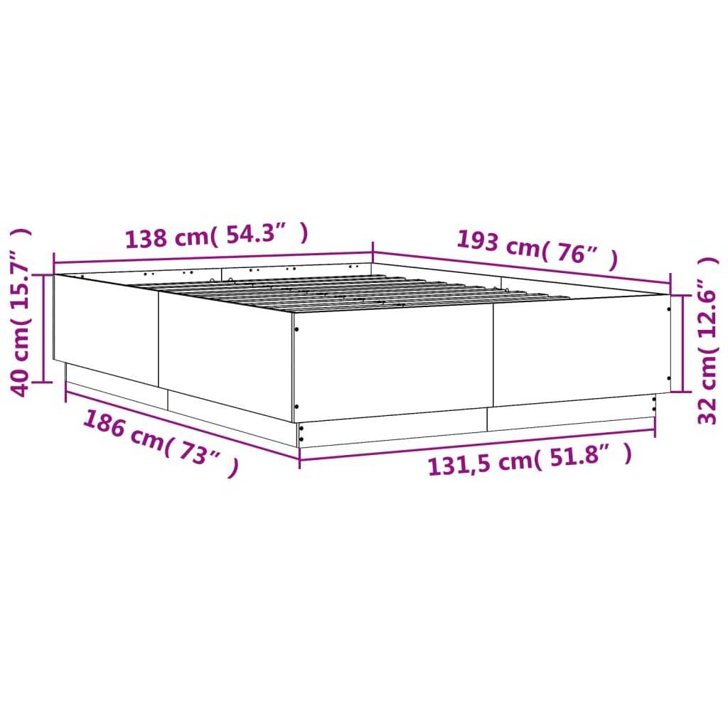 vidaXL Bedframe bewerkt hout zwart 135x190 cm