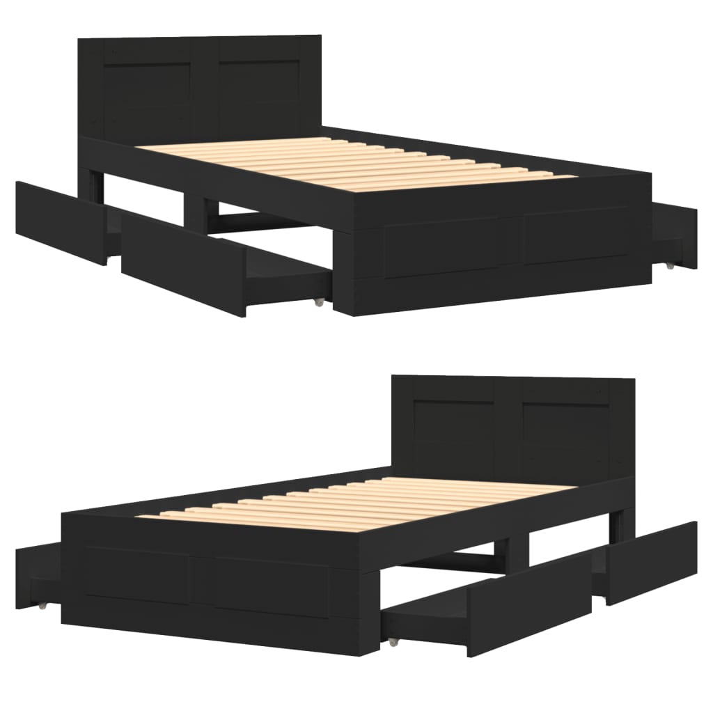 vidaXL Bedframe met hoofdbord bewerkt hout zwart 75x190 cm