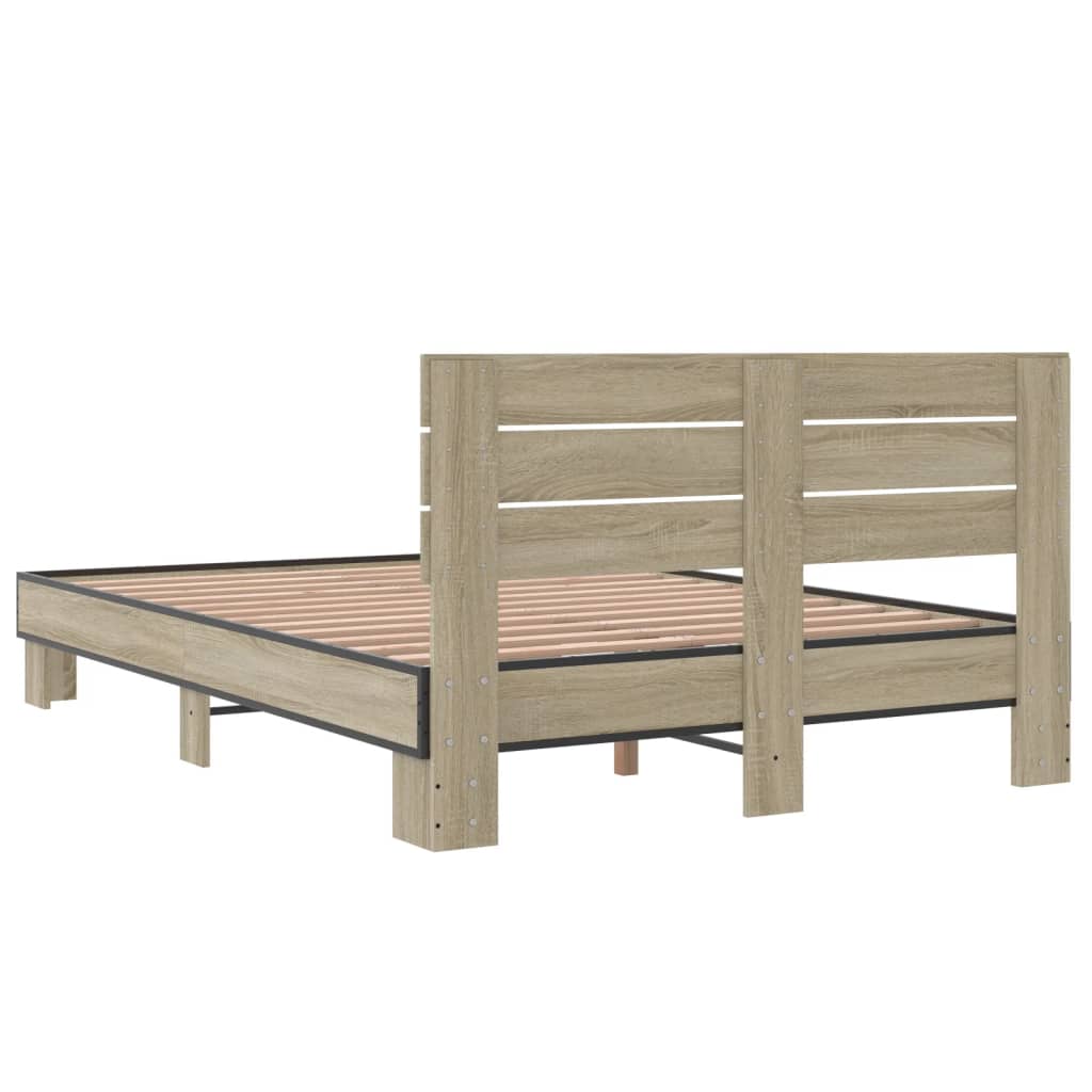 vidaXL Bedframe bewerkt hout metaal sonoma eikenkleurig 90x190 cm