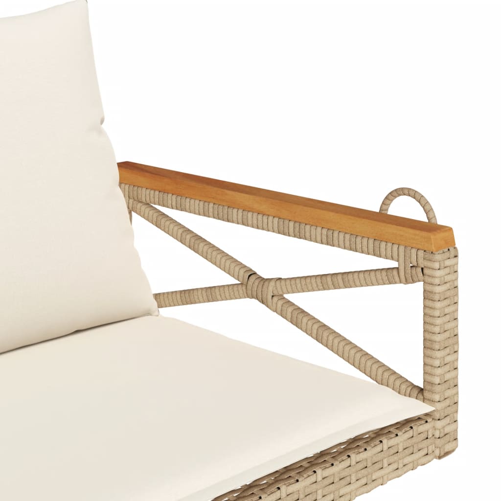 vidaXL Schommelbank met kussens 109x62x40 cm poly rattan beige