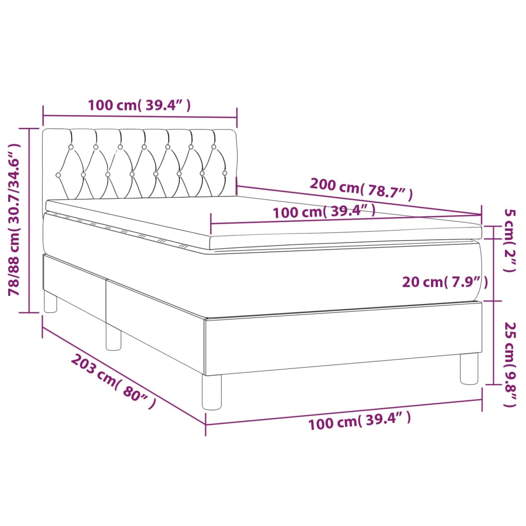 vidaXL Boxspring met matras en LED fluweel donkergroen 100x200 cm