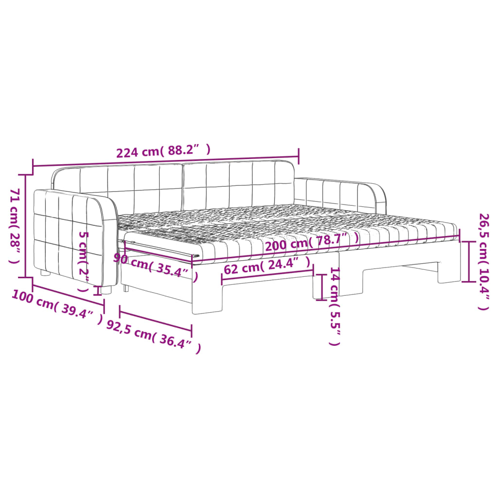 vidaXL Slaapbank onderschuifbed matrassen 90x200cm fluweel donkergrijs