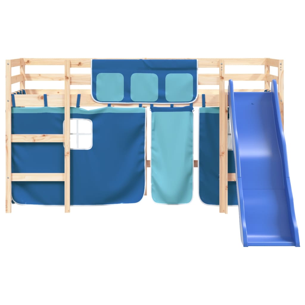 vidaXL Kinderhoogslaper met gordijnen 90x200 cm grenenhout blauw