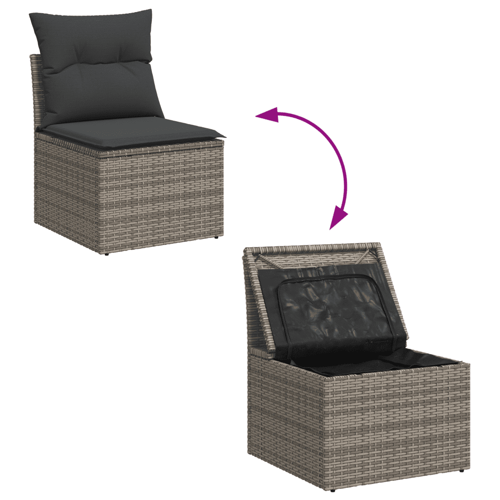 vidaXL 8-delige Loungeset met kussens poly rattan grijs