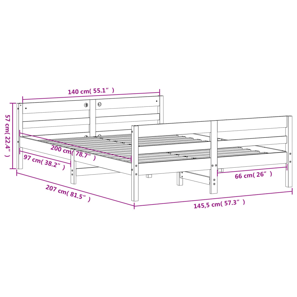 vidaXL Bedframe zonder matras massief grenenhout wit 140x200 cm