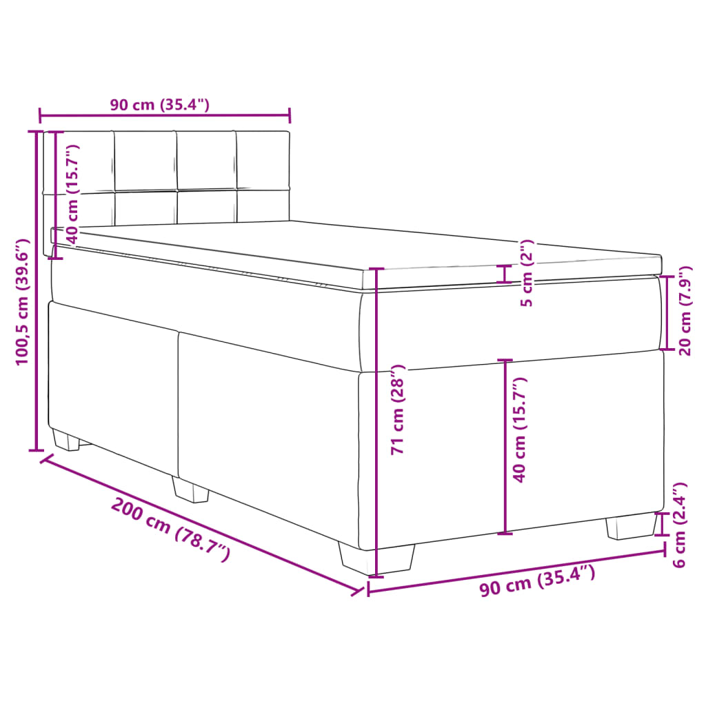 vidaXL Boxspring met matras fluweel lichtgrijs 90x200 cm