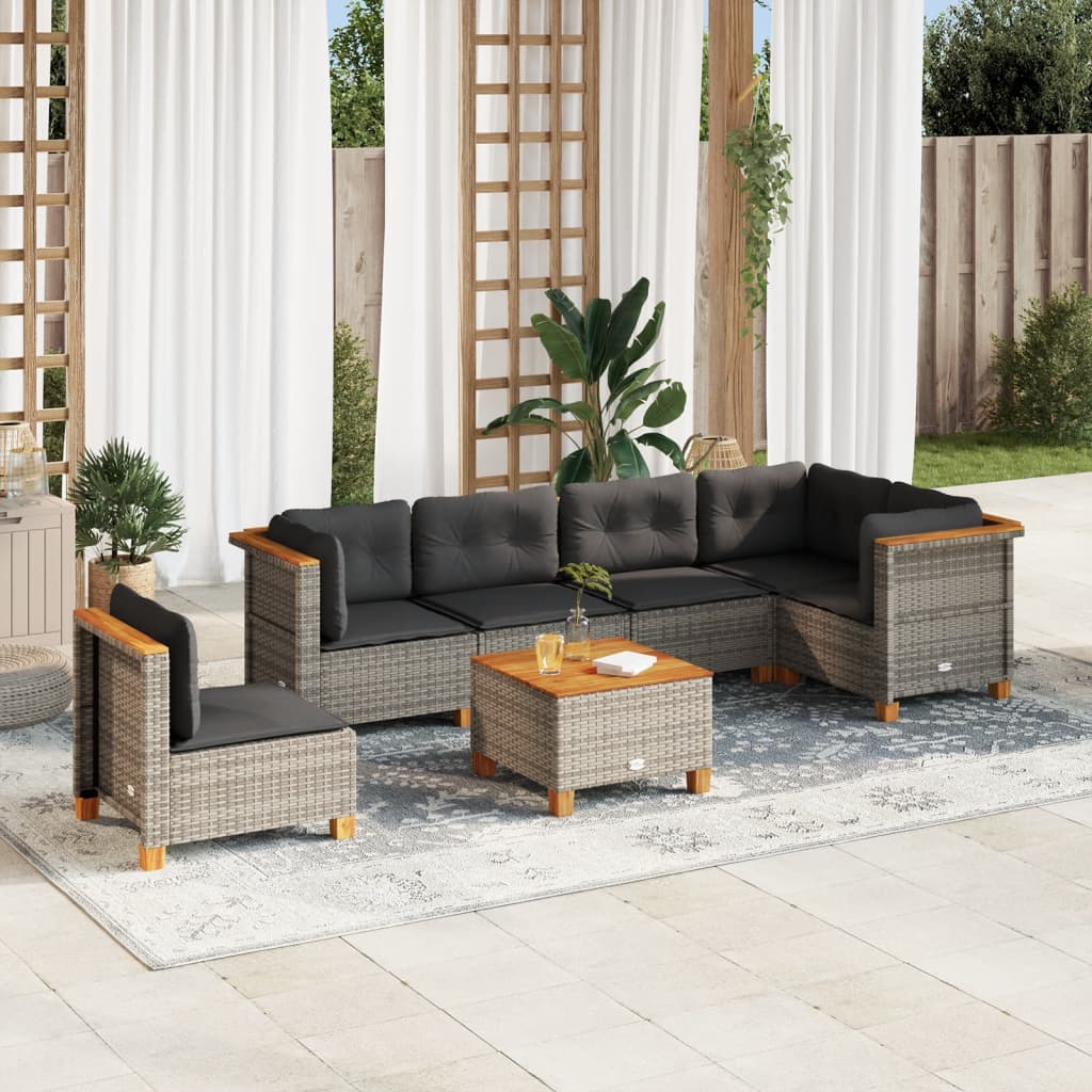 vidaXL 7-delige Loungeset met kussens poly rattan grijs