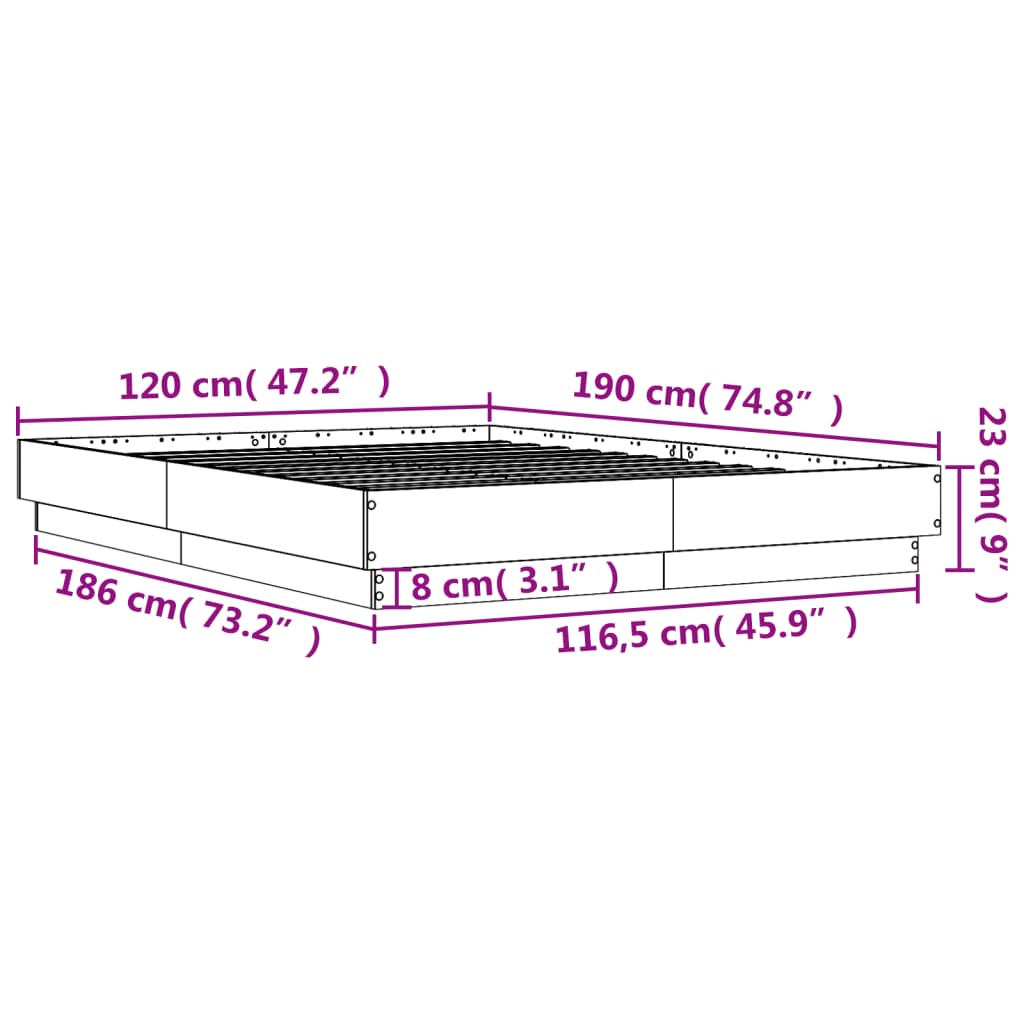 vidaXL Bedframe met LED-verlichting betongrijs 120x190 cm