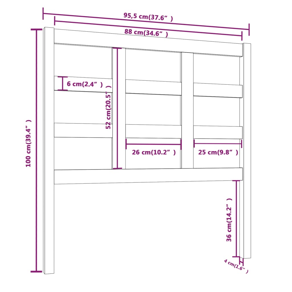 vidaXL Hoofdbord 95,5x4x100 cm massief grenenhout