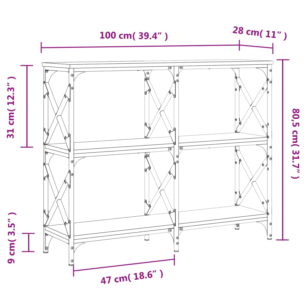 vidaXL Wandtafel 100x28x80,5 cm bewerkt hout grijs sonoma eikenkleurig