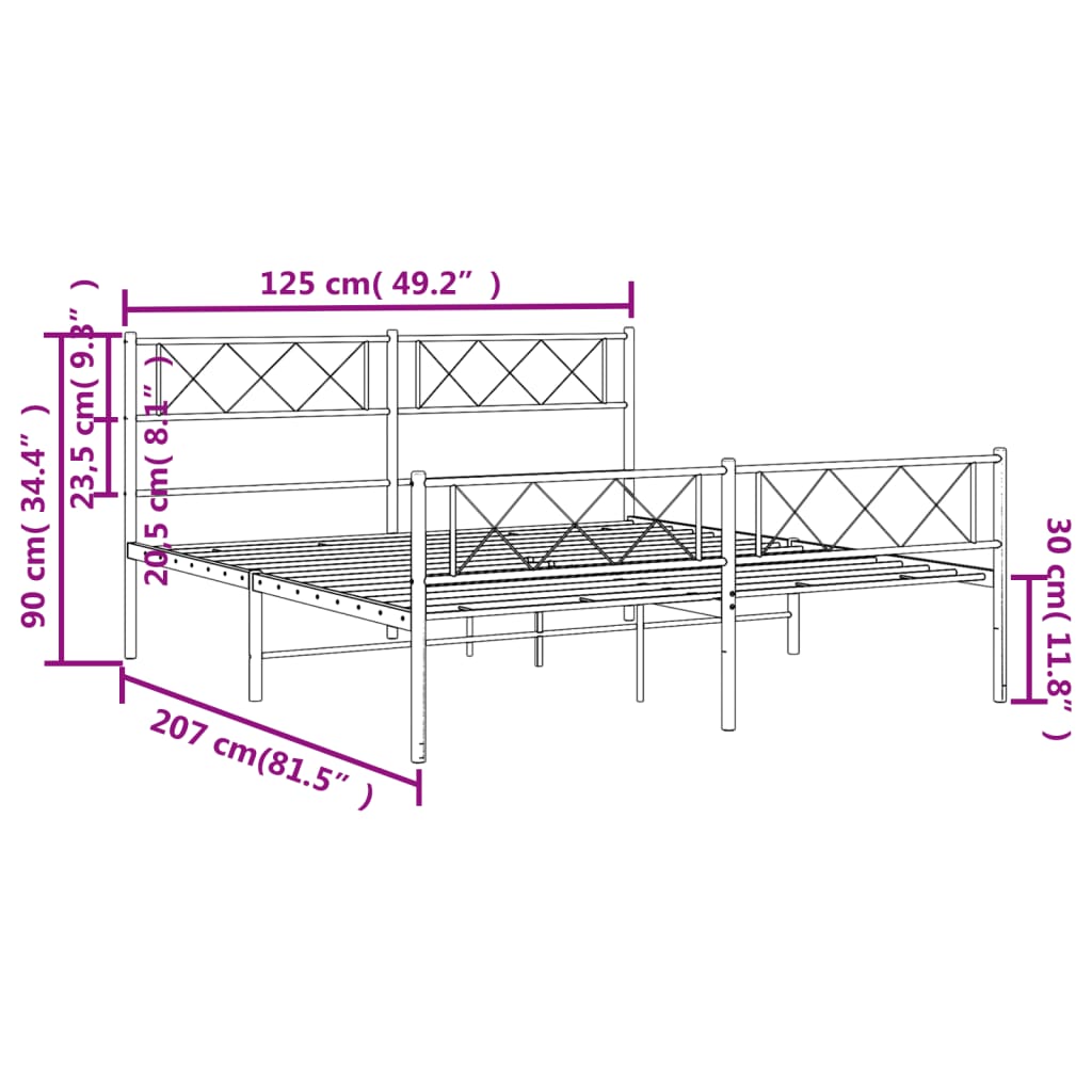 vidaXL Bedframe met hoofd- en voeteneinde metaal zwart 120x200 cm