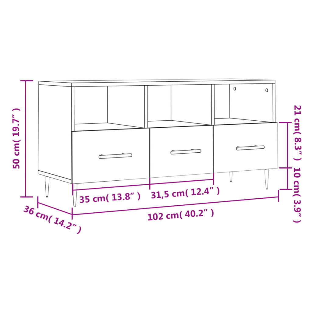 vidaXL Tv-meubel 102x36x50 cm bewerkt hout hoogglans wit